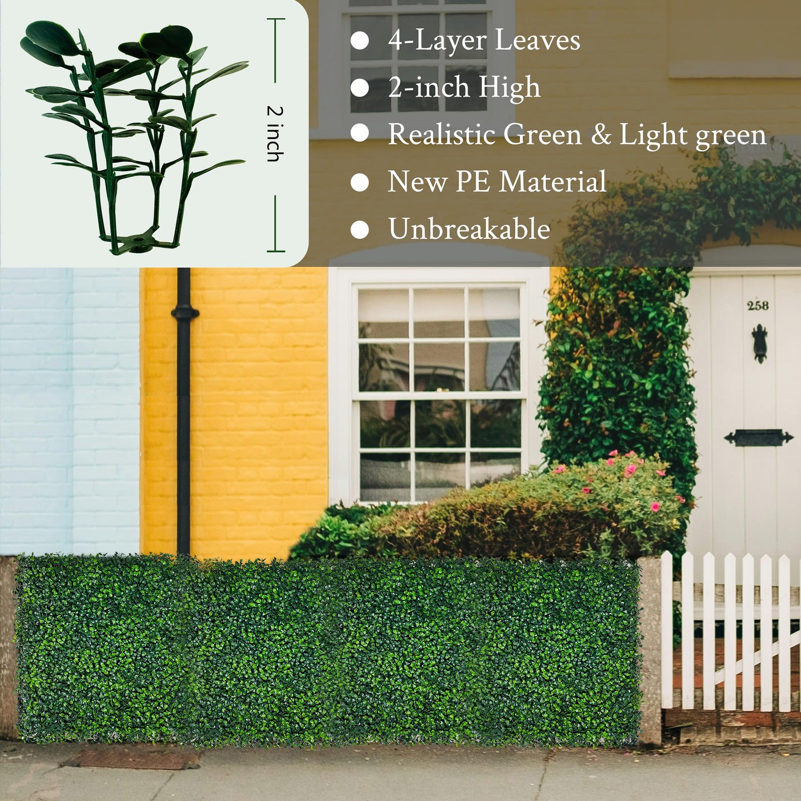 Artificial Grass Wall Panel 10″x10″ 12P, UV Protected Boxwood for Garden Decor