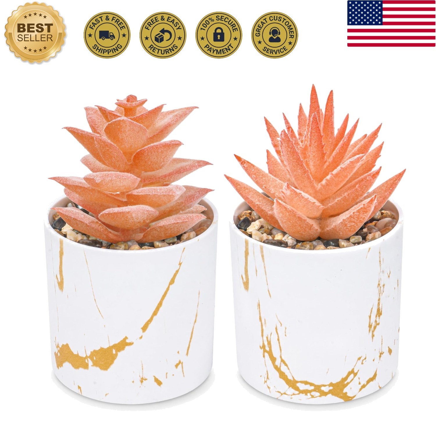 Set of 2 Fall Artificial Succulent Plants, Mini Fake Succulents, Fall Decorat…