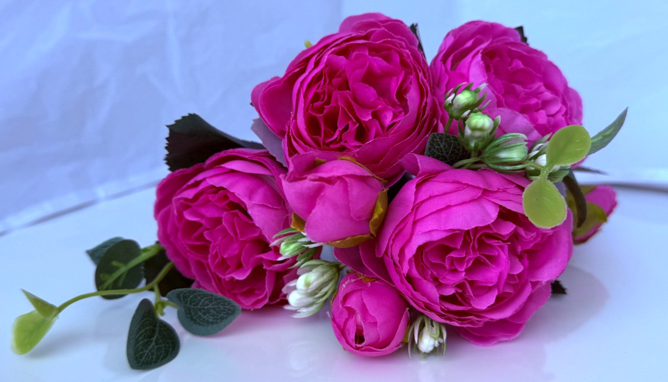 22 Hot Pink Artificial Peony Flowers Silk Wedding Bouquet Faux Floral Centerpiec