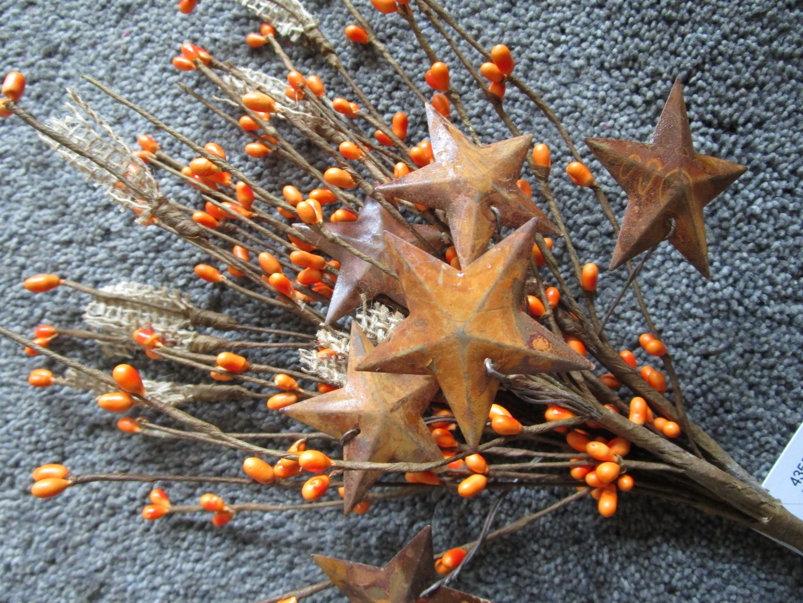 Pip Rice Berry Pick Orange Rusty Stars Burlap 12″Country Farmhouse Rustic 4355P