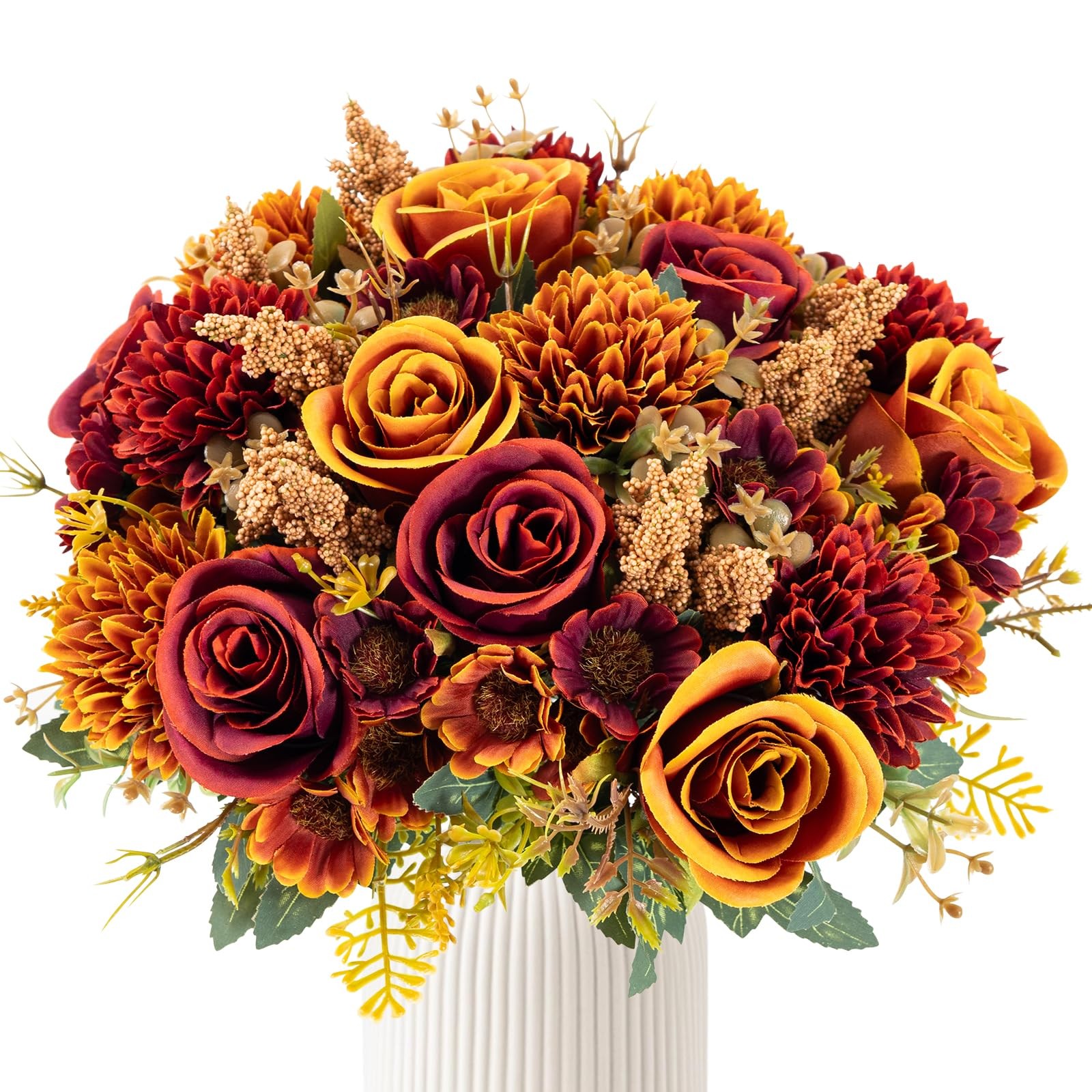 4 PCS Fall Silk Artificial Flowers Rose Bouquet Wedding Centerpiece Decor