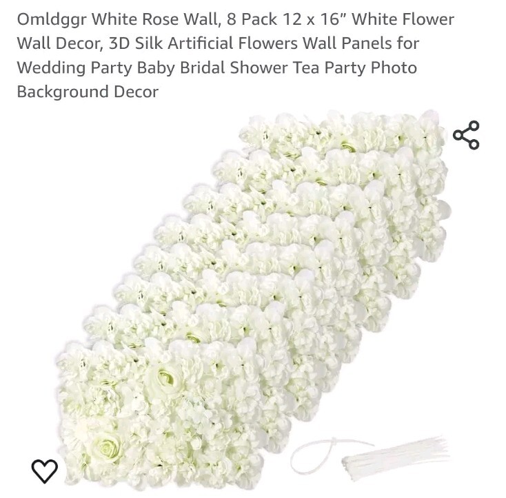 Omldggr White Rose Wall, 8 Pack 12 x 16″ White Flower Wall Decor, 3D Silk Artifi