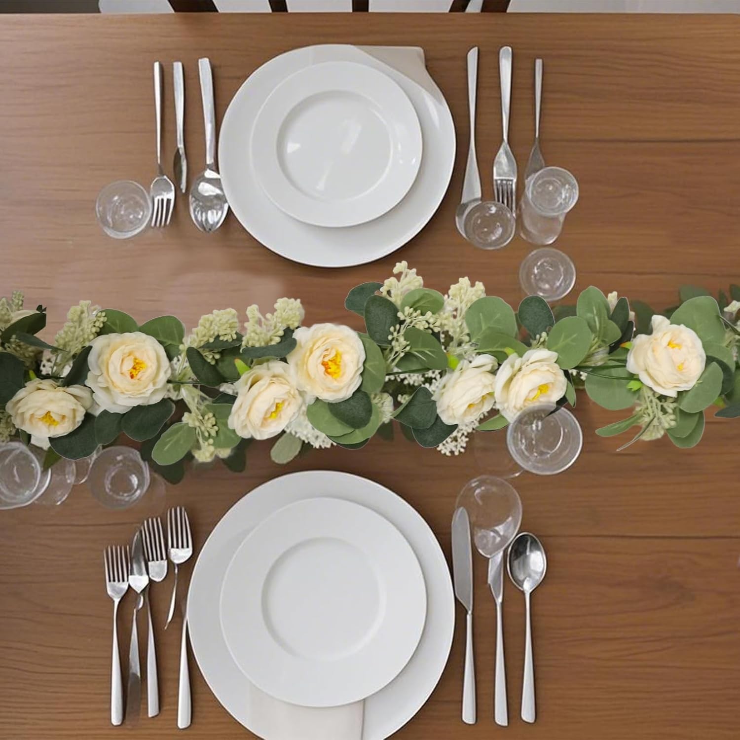 2 Packs Eucalyptus Garland W/ Flowers 6.56ft Artificial Flower Greenery Garlands