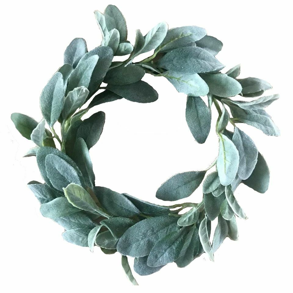 Lambs Ear 13” Farmhouse Artificial Fake Wreath – Wedding Spring Kitchen Cabinet