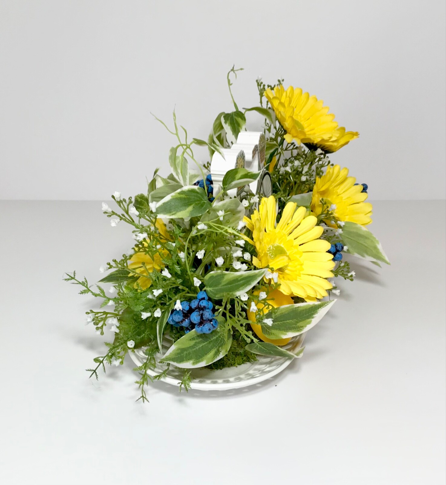 SPRING LEMONS YELLOW FLOWERS BICYCLE SIGN CENTERPIECE ARRANGEMENT DECORATION NEW