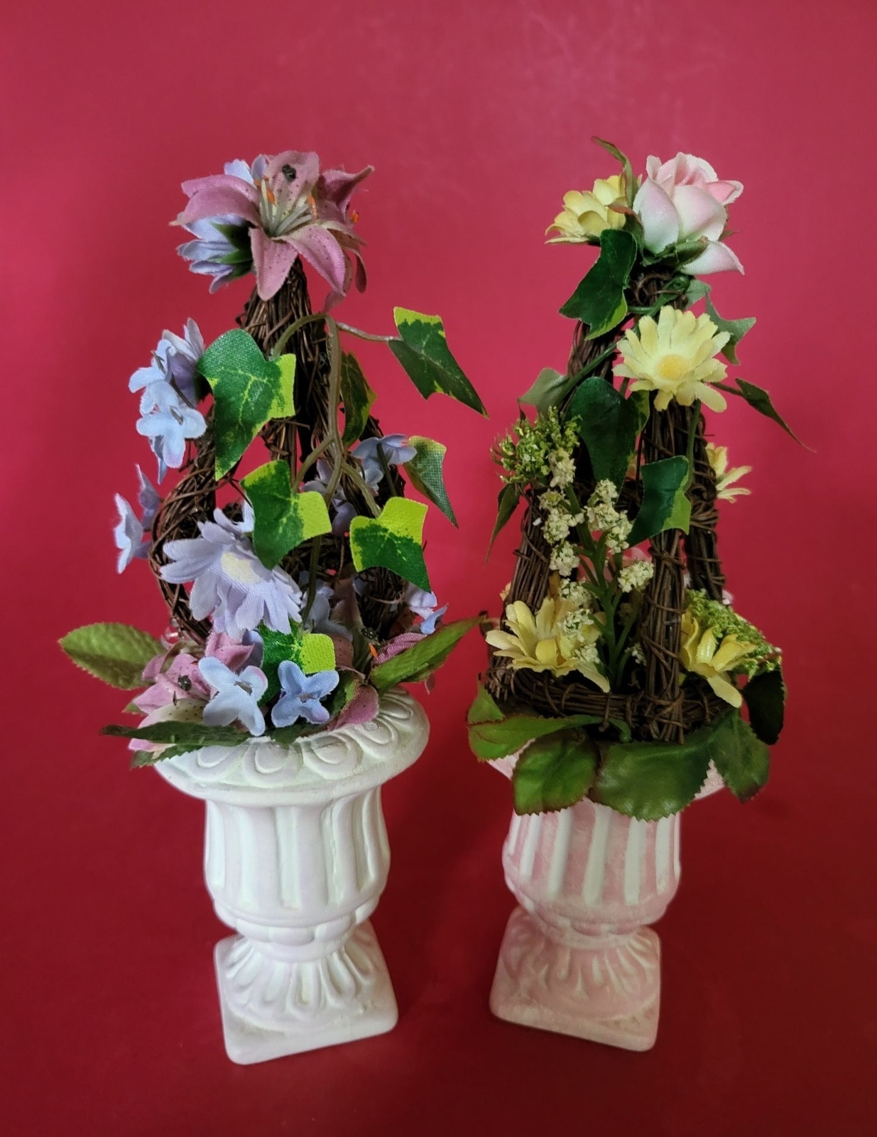 Mini Artificial Flower Potted Planter Decor 7″ Set of 2