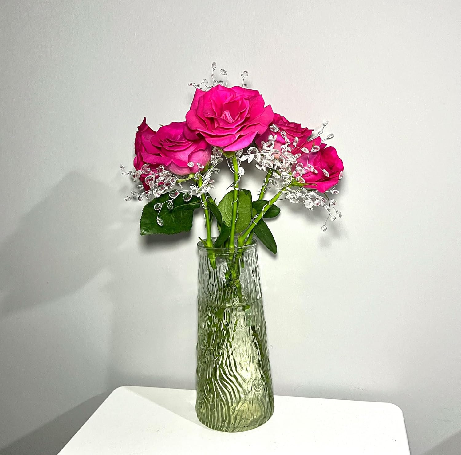 50 Stems Artificial Bouquet, Craft Acrylic Flower Wire Stem Water Drop White Pea