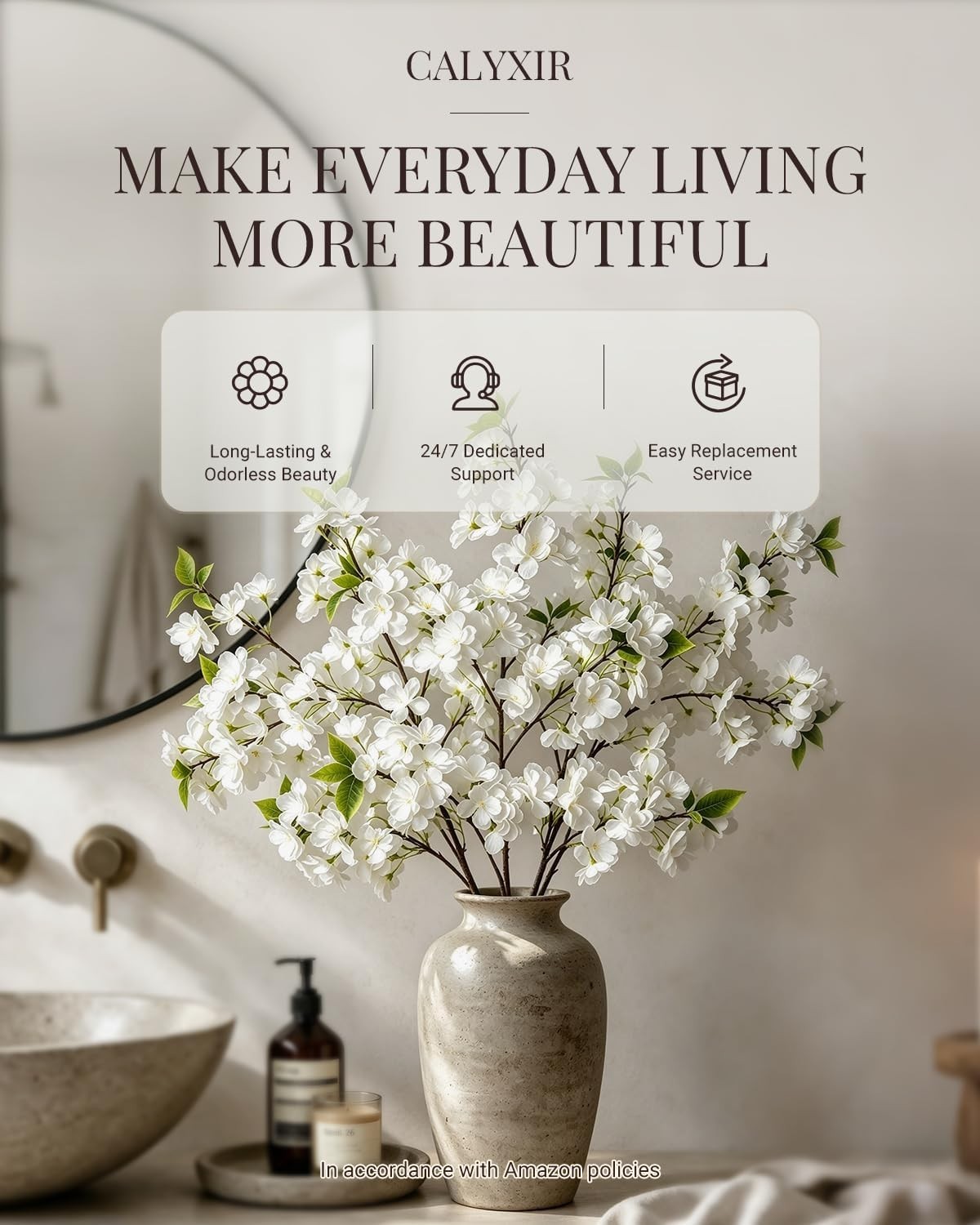 Faux Cherry Blossom Branches with Reattachable Blooms – 39 in for Stunning Vases