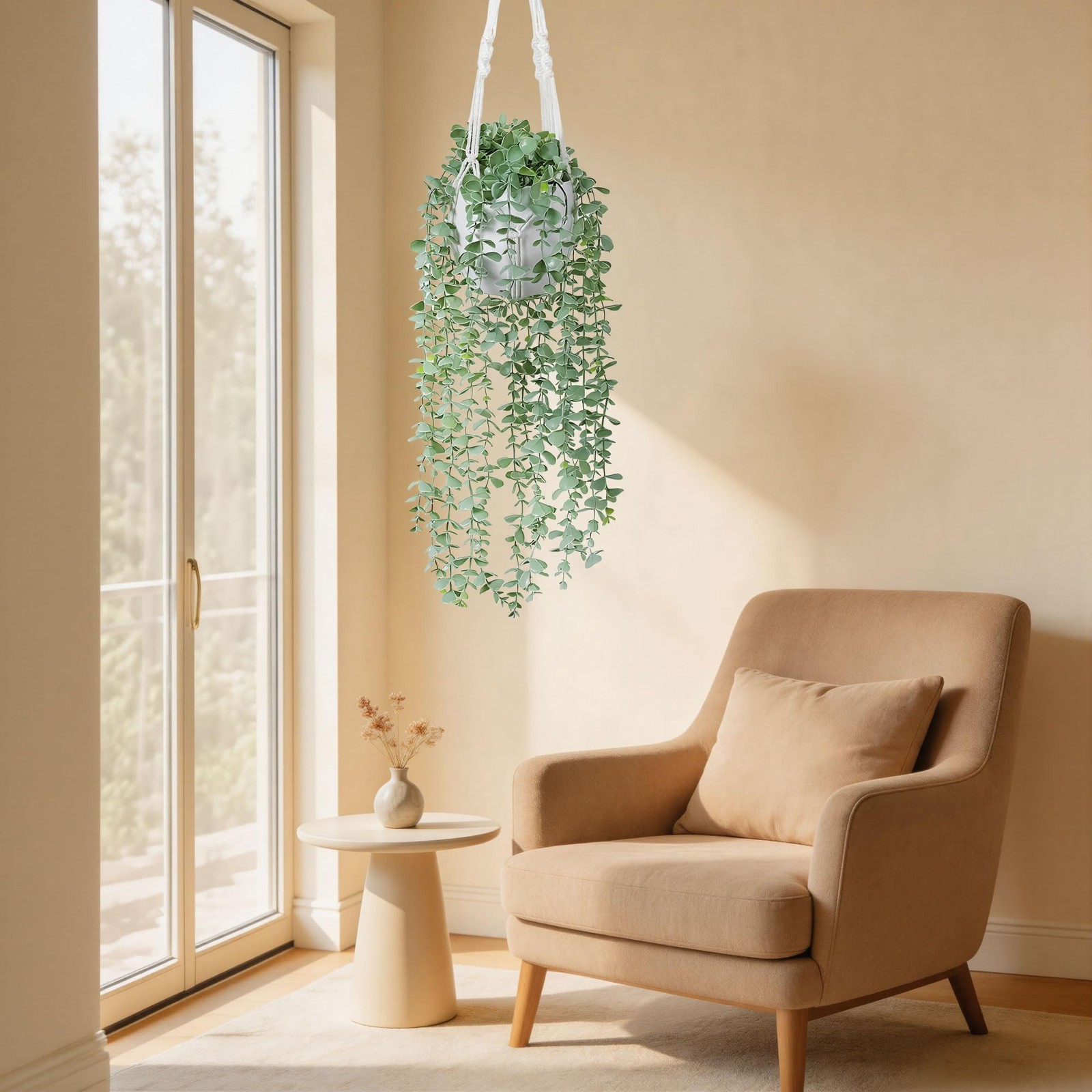 2 Packs Fake Hanging Plants with Pots, Artificial Eucalyptus Hanging Plants w…
