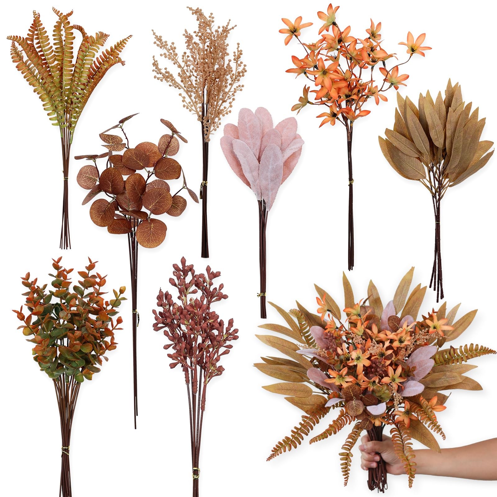 Artificial Greenery Stems Box Set for Fall Decor (Pack of 70pcs) with 8 Kinds…