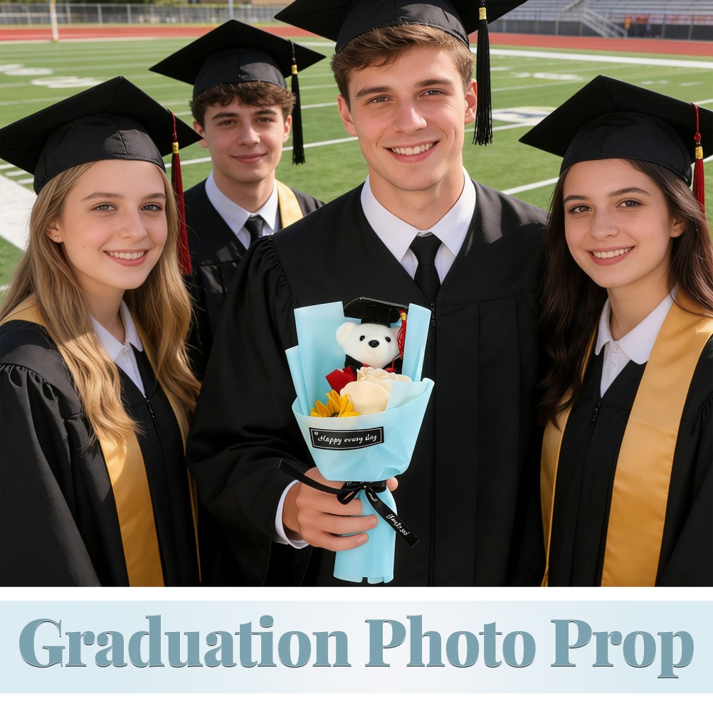 Graduation Flower Bouquet Artificial Stuffed Animals Decorated Bear for