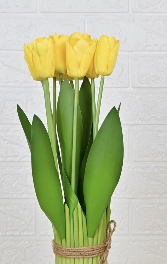 Set of 2 Artificial Yellow Tulip Standing Bunch 14″ Natural Looking NEW!