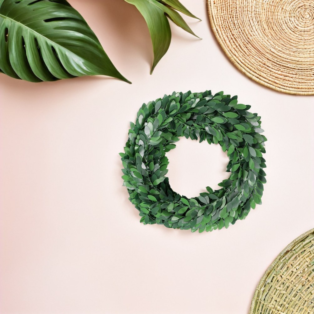 5Pcs Plastic and Iron Green Leaf Vine Garland for Indoor Outdoor Decor