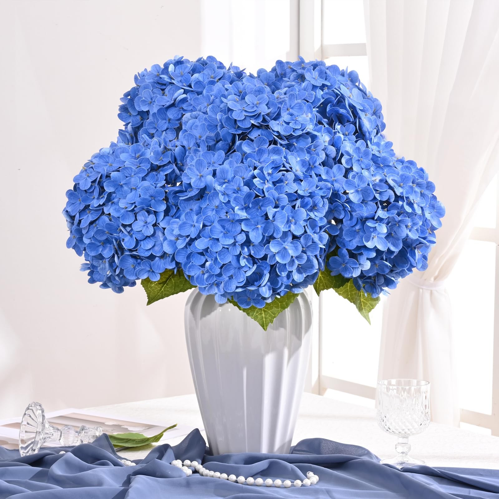 3 Pcs Blue Hydrangea Artificial Flowers Latex Real Touch Hydrangea, 21 inch 2…