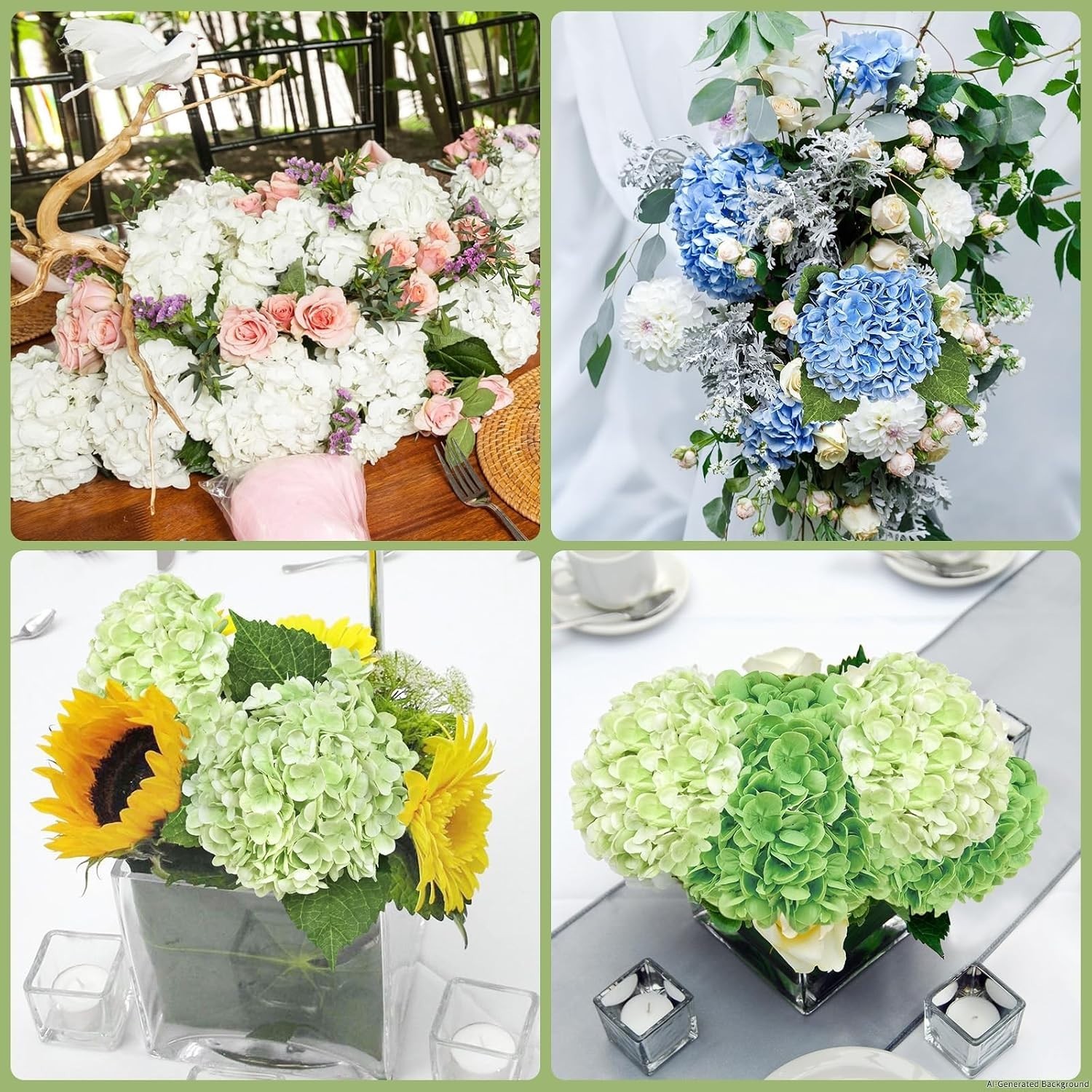 Real Touch Hydrangea Artificial Flowers, White, 6 Pcs