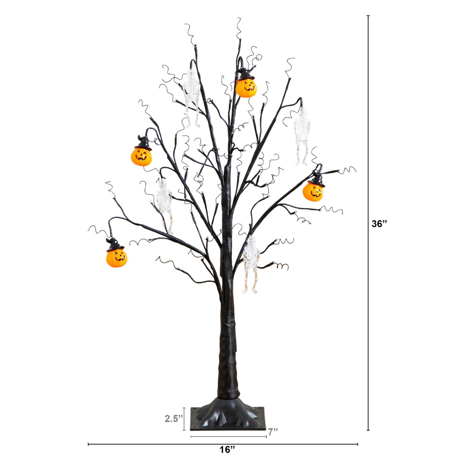 Nearly Natural 3ft Pre-Lit Halloween Pumpkins & Skulls Ornament Tree w/ 48 LED