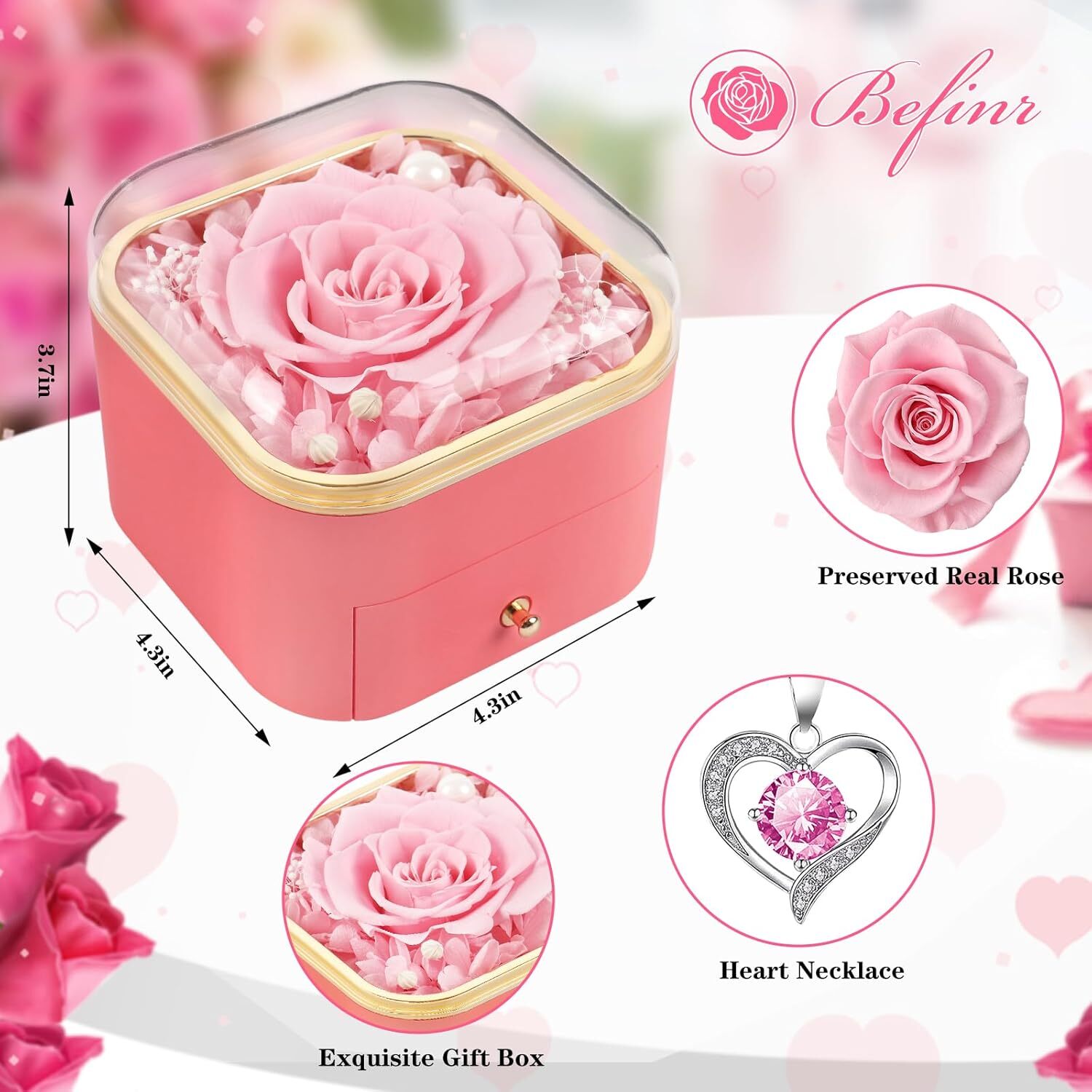 Beferr Womens Day Gifts for Her Women Birthday Gifts Preserved Real Rose wit