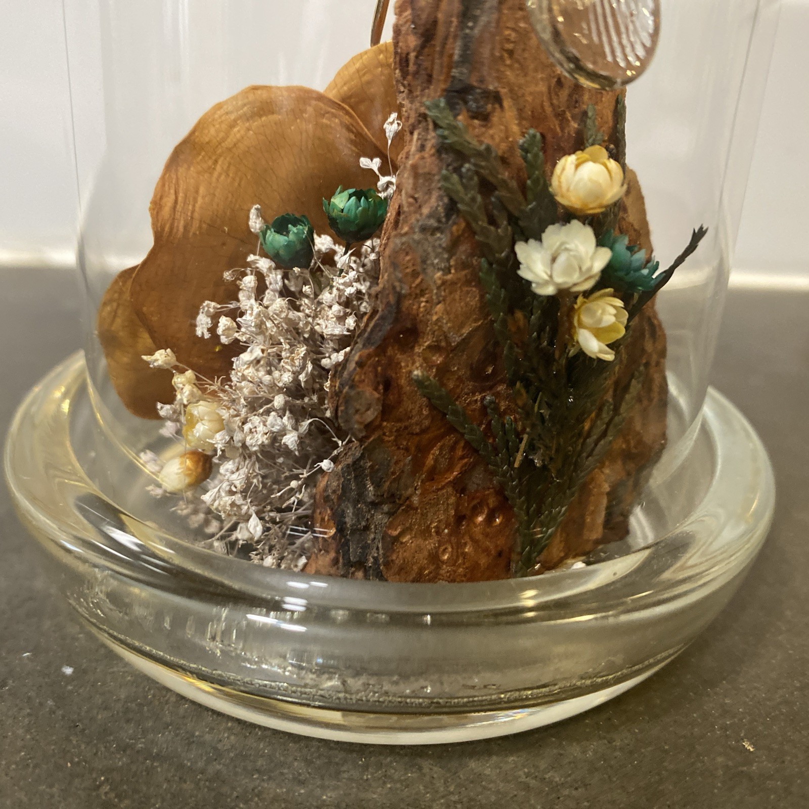 Colorado Naturals Dried Rose Floral Glass Dome Display with Glass Humming Bird