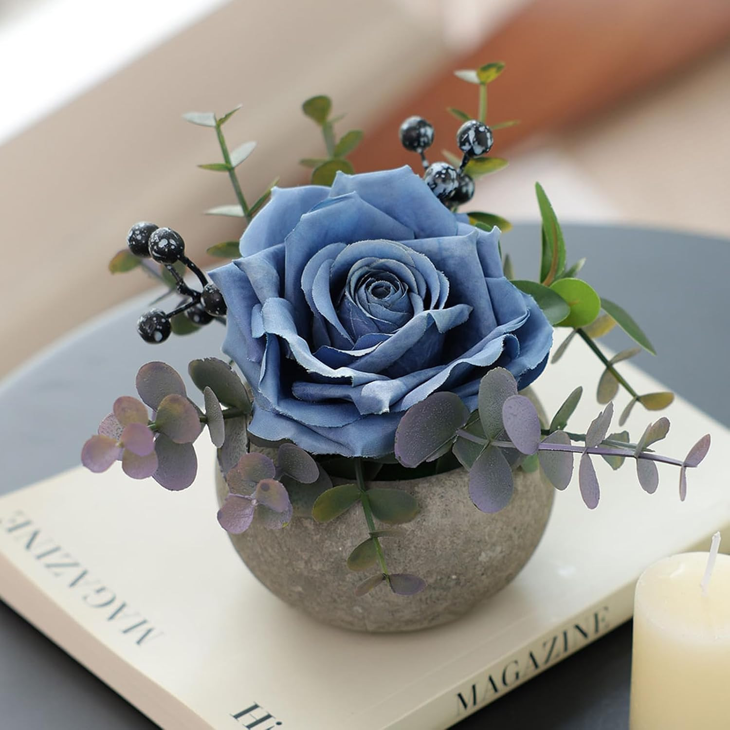 DIY Small Artificial Flowers Potted Kit Fake Flower Realistic Silk Rose and G…