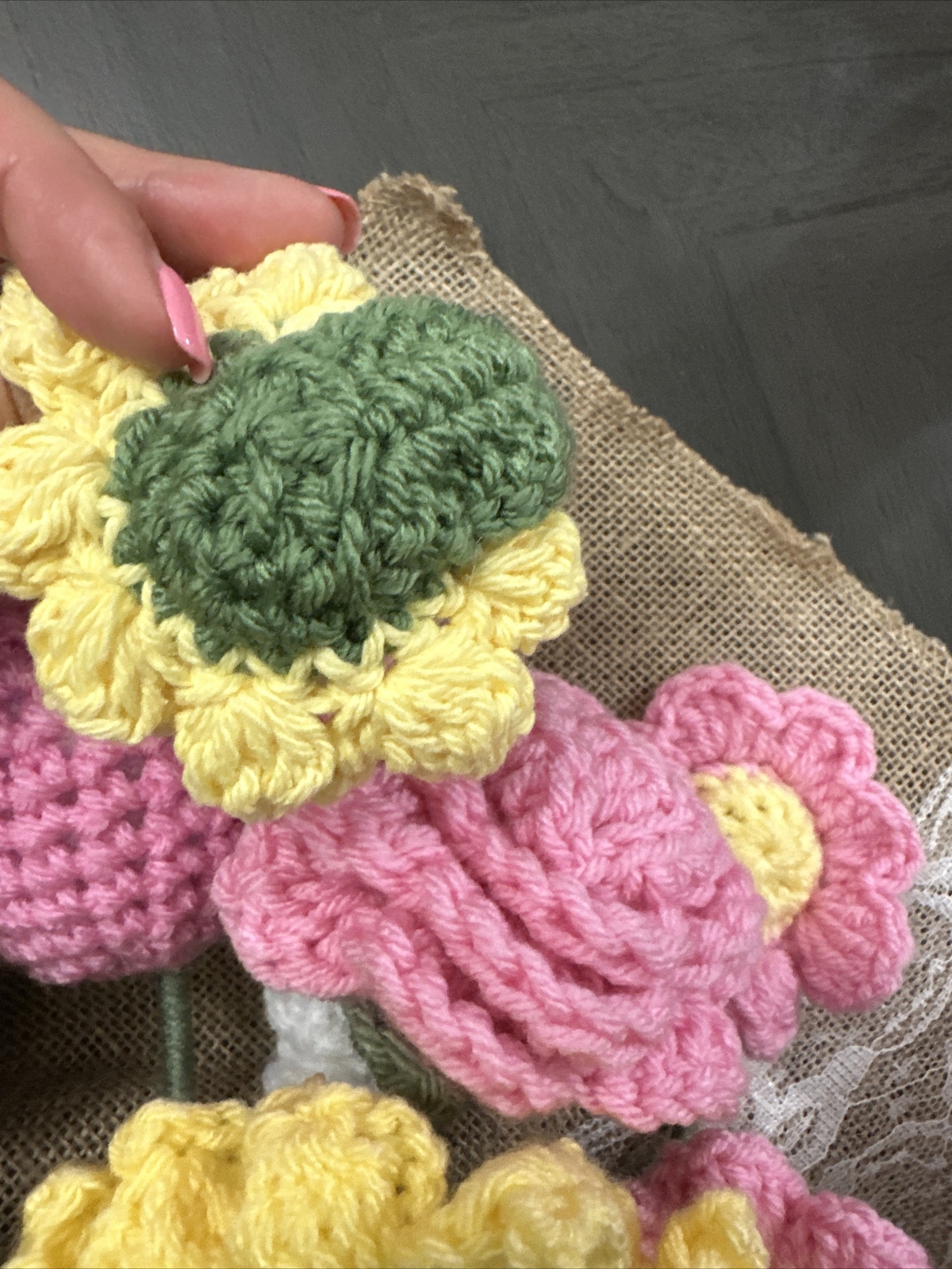 BEAUTIFUL Handmade Knitted Bouquet Crochet Flowers Sunflower, Daisy & Rose New