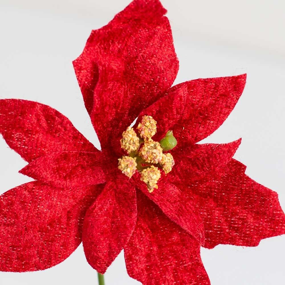 Red Velveteen Artificial Poinsettia Picks | 24 Pieces