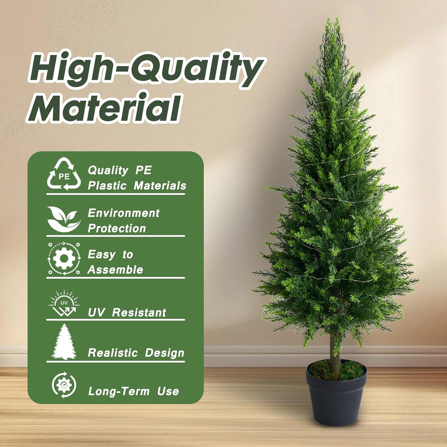 2 Pack 4FT Fake Cypress Plants with Lights – UV Resistant Indoor/Outdoor Decor