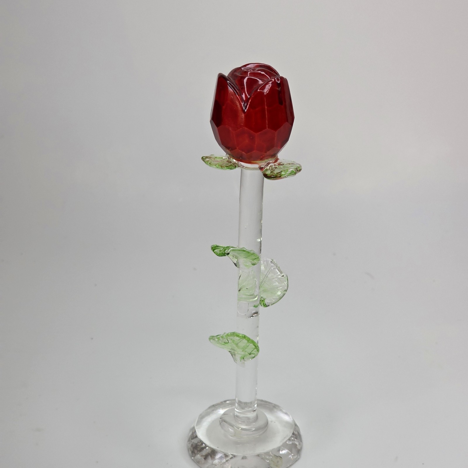 Glass Rose 6″ Six INCH BEAUTIFUL PAINTED GLASS ROSE FLOWER – CLEAR BASE