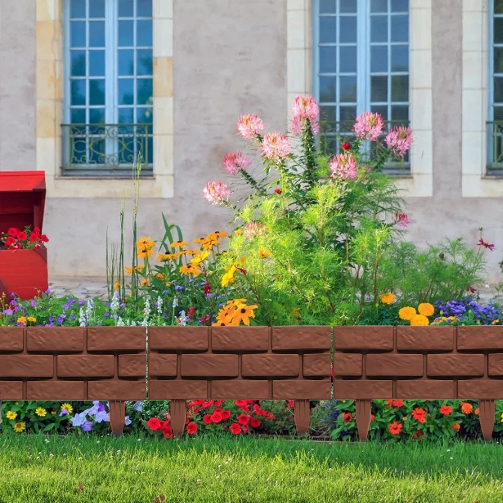 Garden Edge Fence 1/4pcs Imitation Stone Brick Lawn Plants Flowers and Support