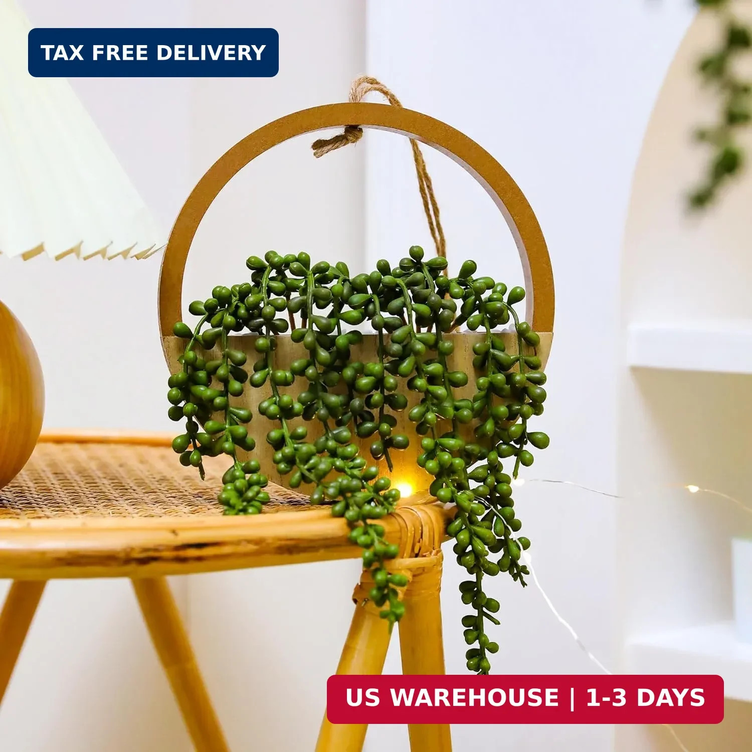 Floweroyal 2pcs Artificial Succulents Hanging Plants 12.2” Fake String of Pearl