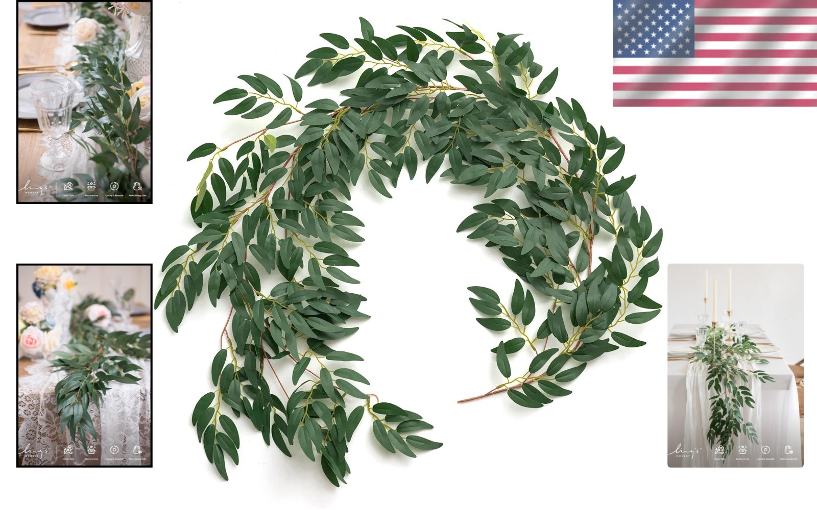 Artificial Silk Willow Leaf Swag – Dark Green