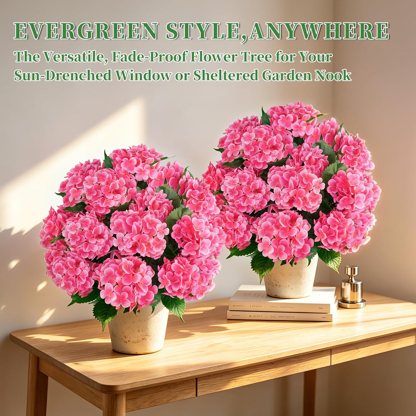 Artificial Topiary Ball Tree with Pink Hydrangea, Set of 2 UV Resistant Shrub…