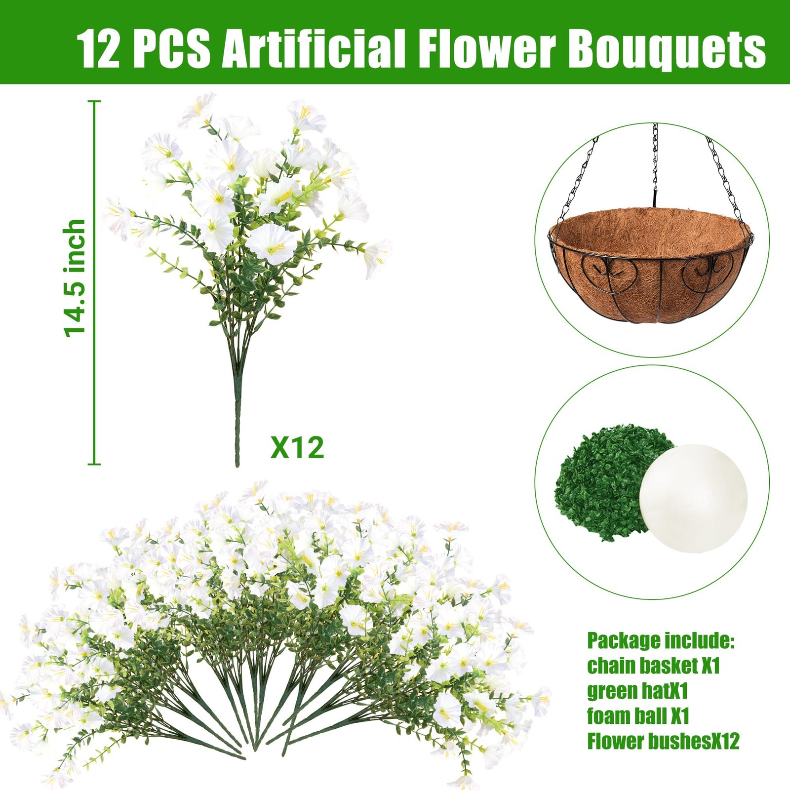Sggvecsy Artificial Flowers for Outdoors with Baskets Hanging Plant Faux Flow…