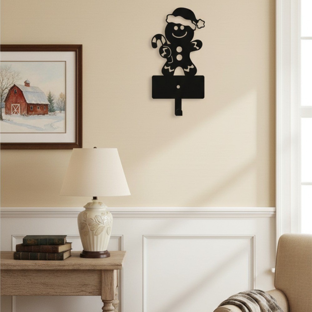 Cute Gingerbread 5-Hook Wall Key Holder with Towel Ring Christmas Organizer Gift