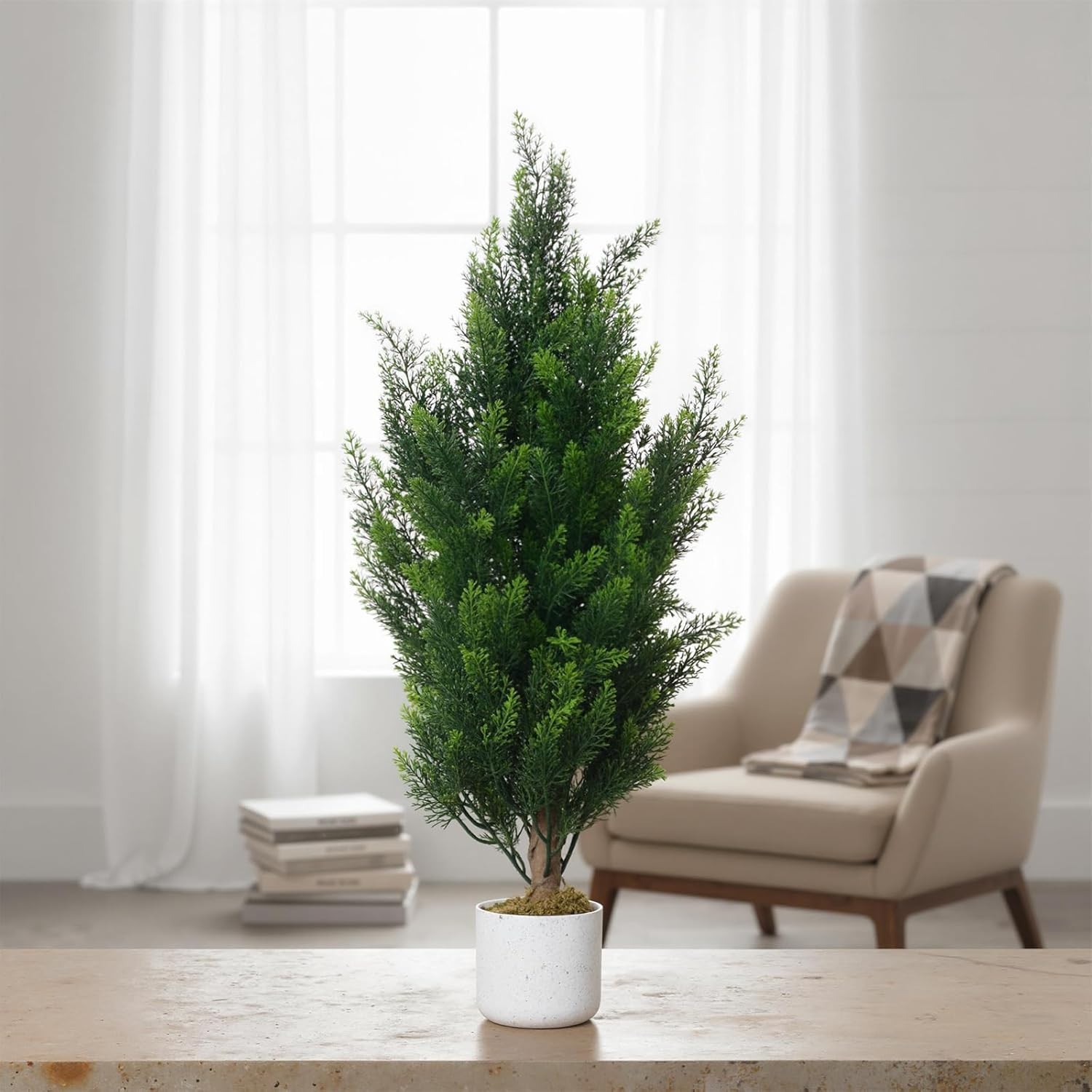 Set of 2 Artificial Boxwood Cedars, 90 cm Artificial Pine Shrubs in Pot with