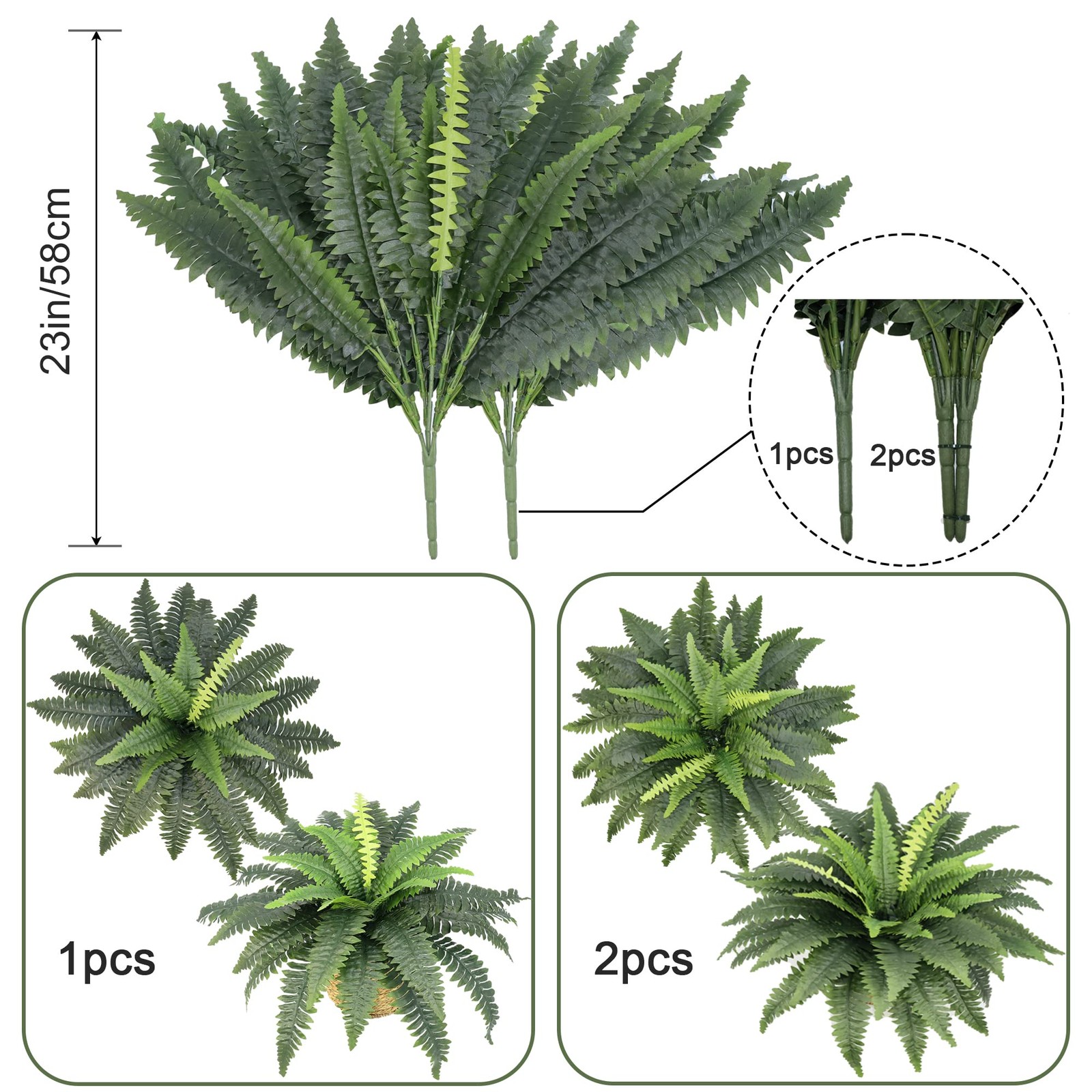 Artificial Ferns for Outdoors, Set of 2 Bouquets 33″ Diam Large Fake Ferns Fa…