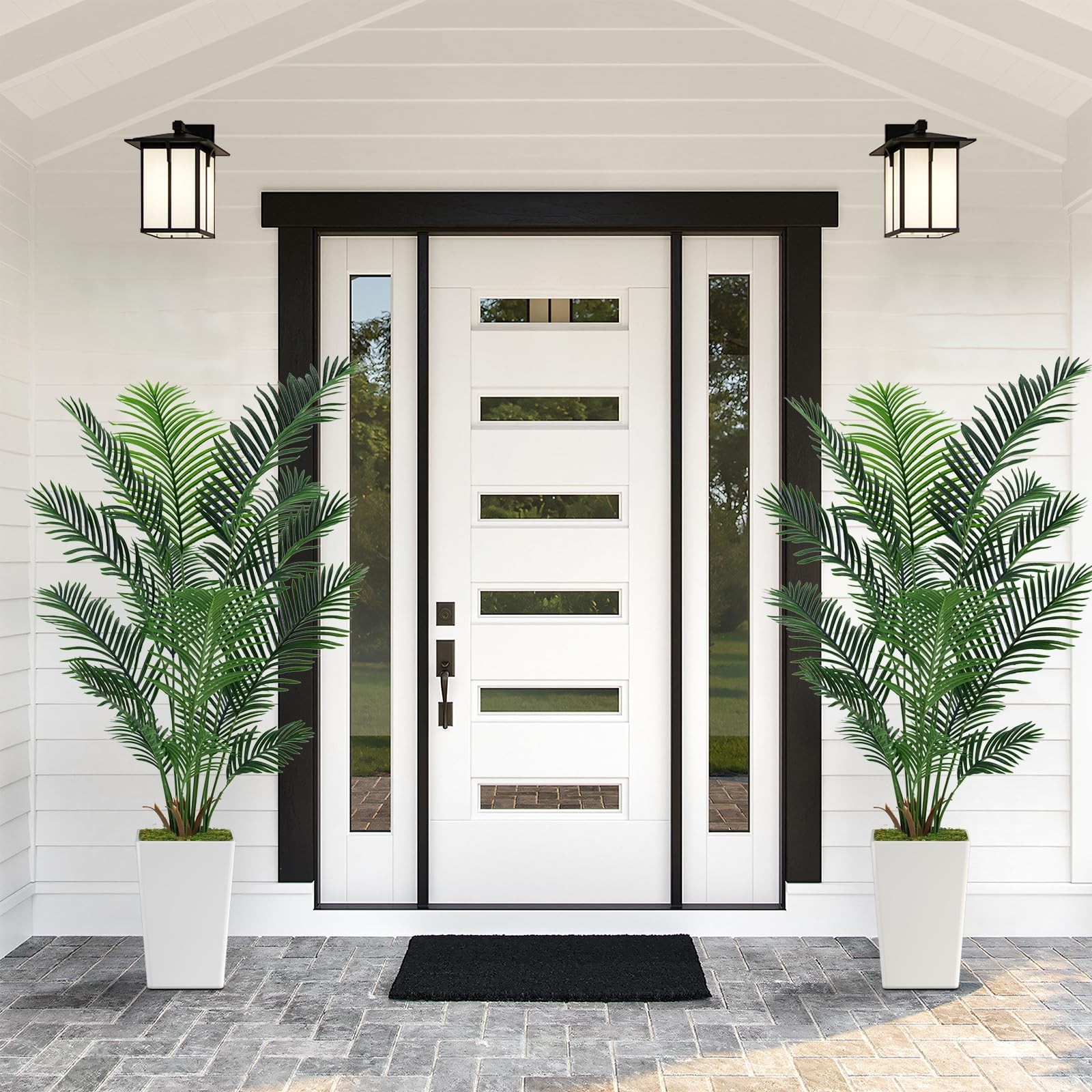 MODCART Artificial Palm Tree 7FT Tall White Planter Natural Wood Trunk
