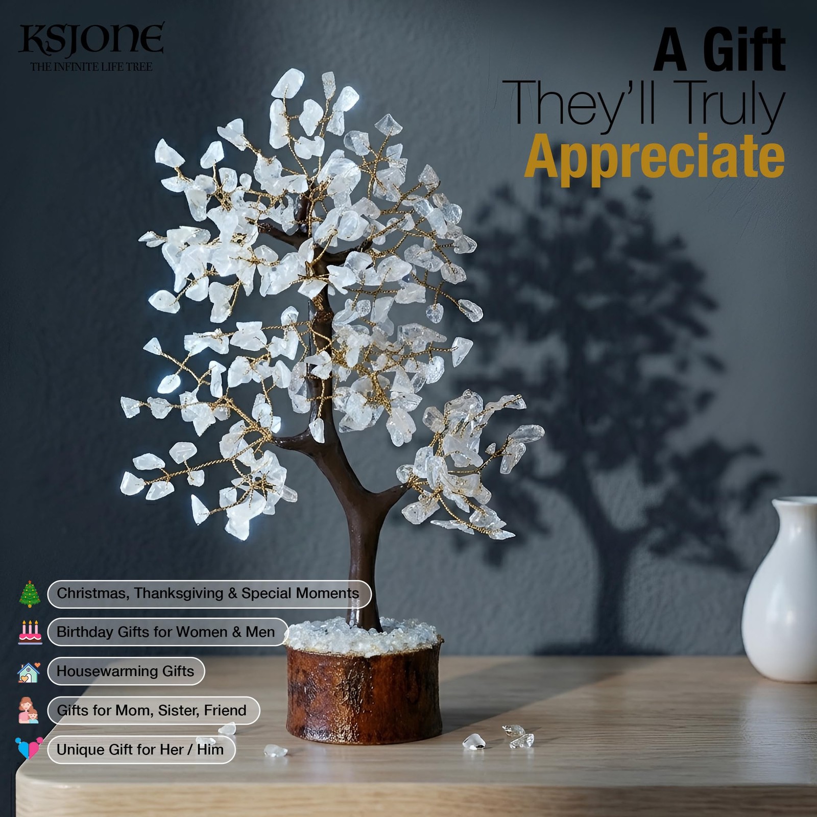 Clear Quartz Gemstone Tree of Life Handmade Feng Shui Bonsai Crystal Healing …