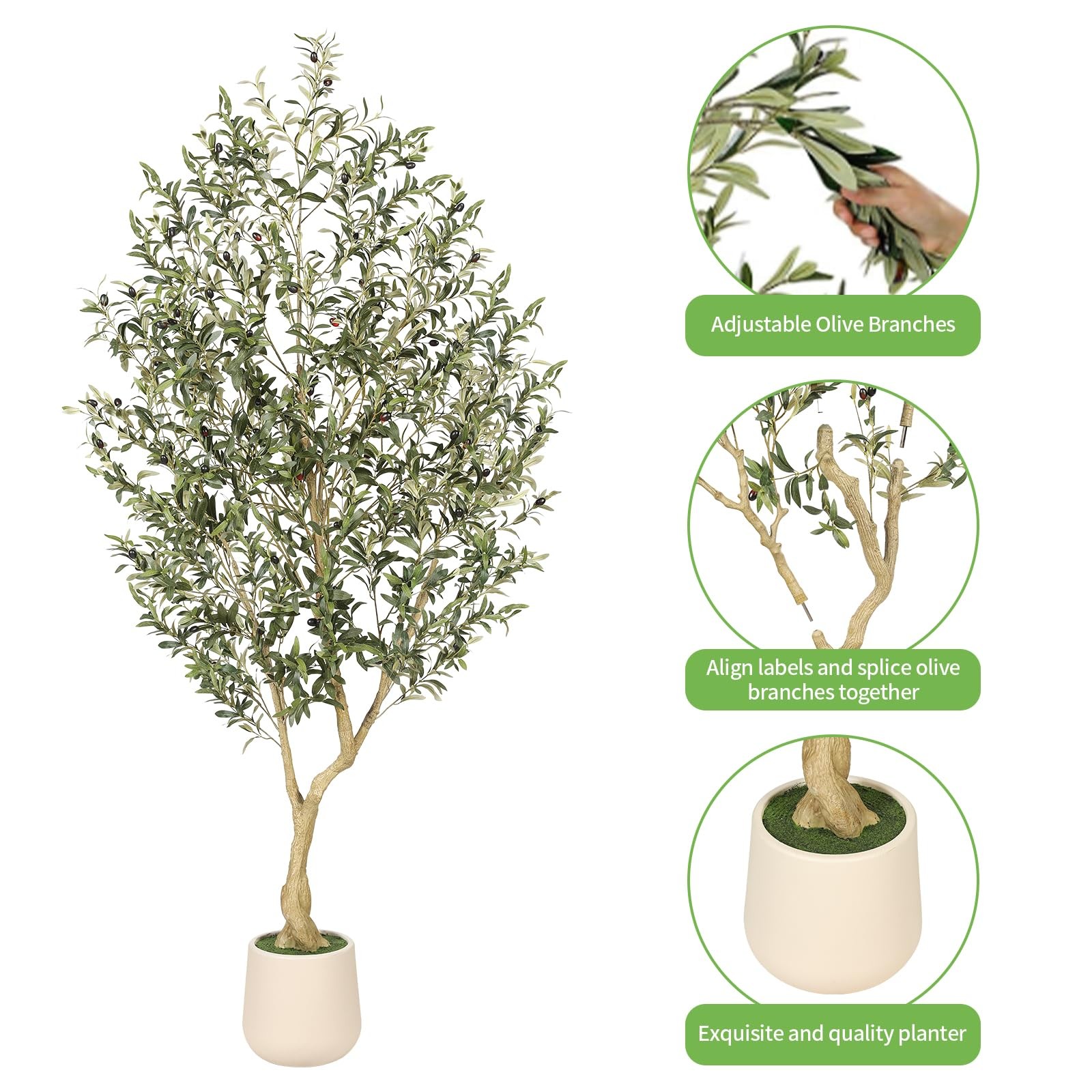 7ft Artificial Olive Tree with Tall Exquisite Planter – Realistic Fake Olive …