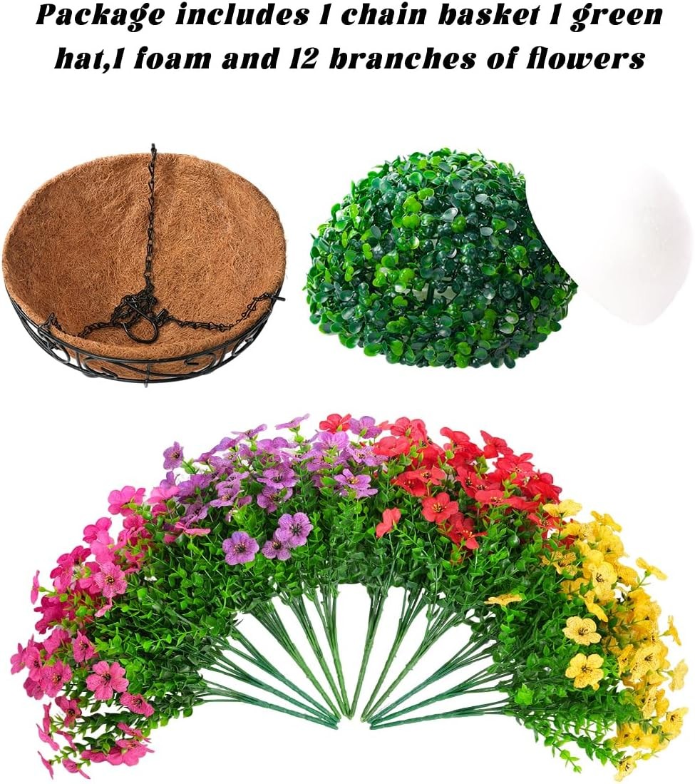 Artificial Faux Fake Hanging Flowers Plants Basket for Summer Outdoor Outside De