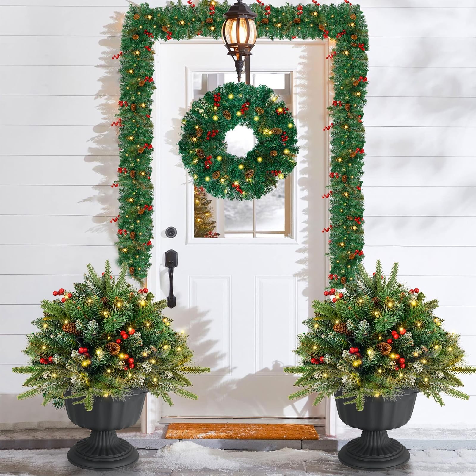 Christmas Tree Urn Filler, Battery Operated with Timer, Pre-lit Warm White & …