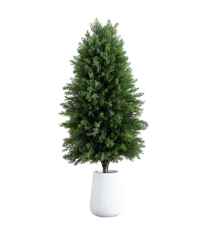 3 ft. UV Resistant Artificial Cedar Tree in Decorative White Planter