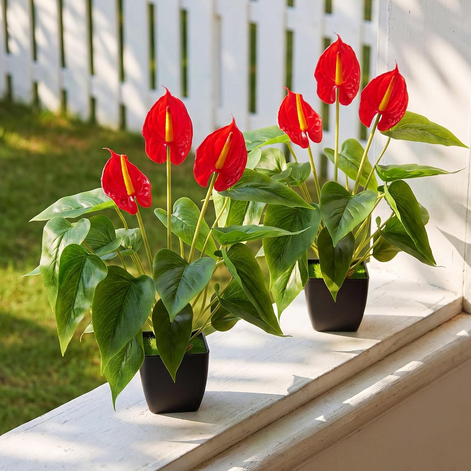 15″ Faux Calla Lily & Anthurium Potted Plants – 2 Pack Tropical Decor