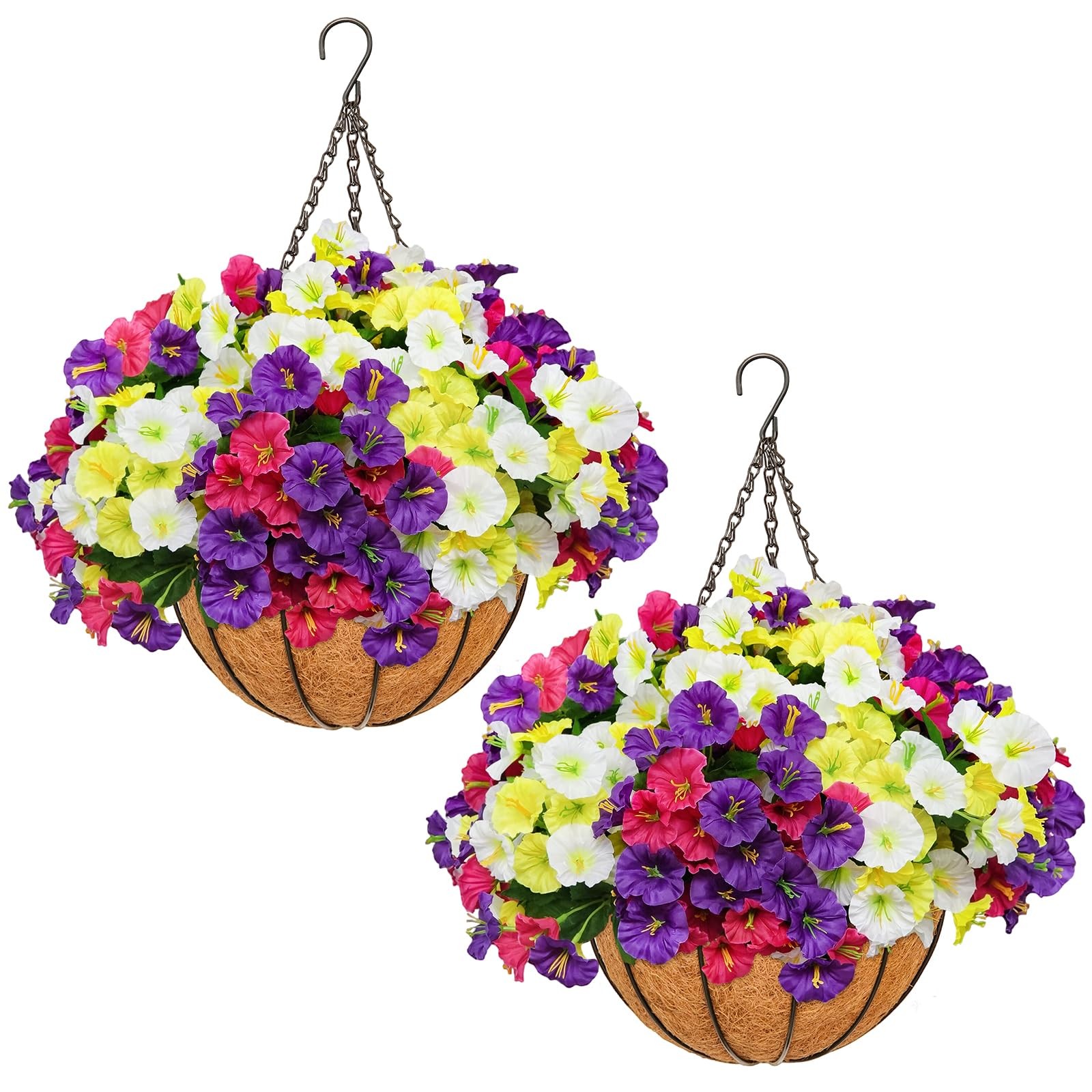 2 Set Artificial Hanging Flowers with Basket for Outdoor Spring Summer Decor …