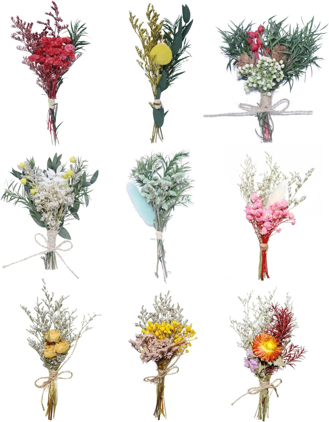 9Pcs Mini Dried Flower Bouquets, Natural Boho Floral Arrangements for DIY Crafts