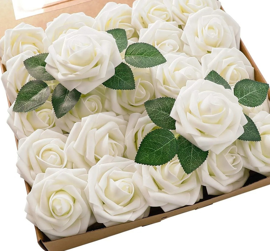25pcs Artificial Rose Flowers with Stems for DIY Wedding Home Decor NEW