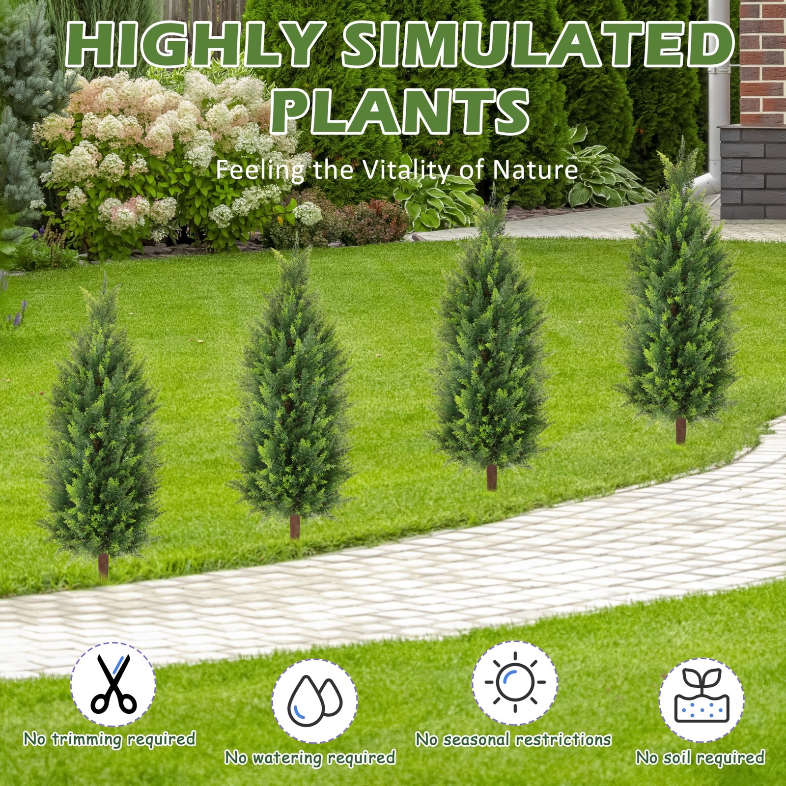 2 Packs 35.5″ Artificial Cedar Tree, Fake Cedar Shrub Bushes Trees with Spike…
