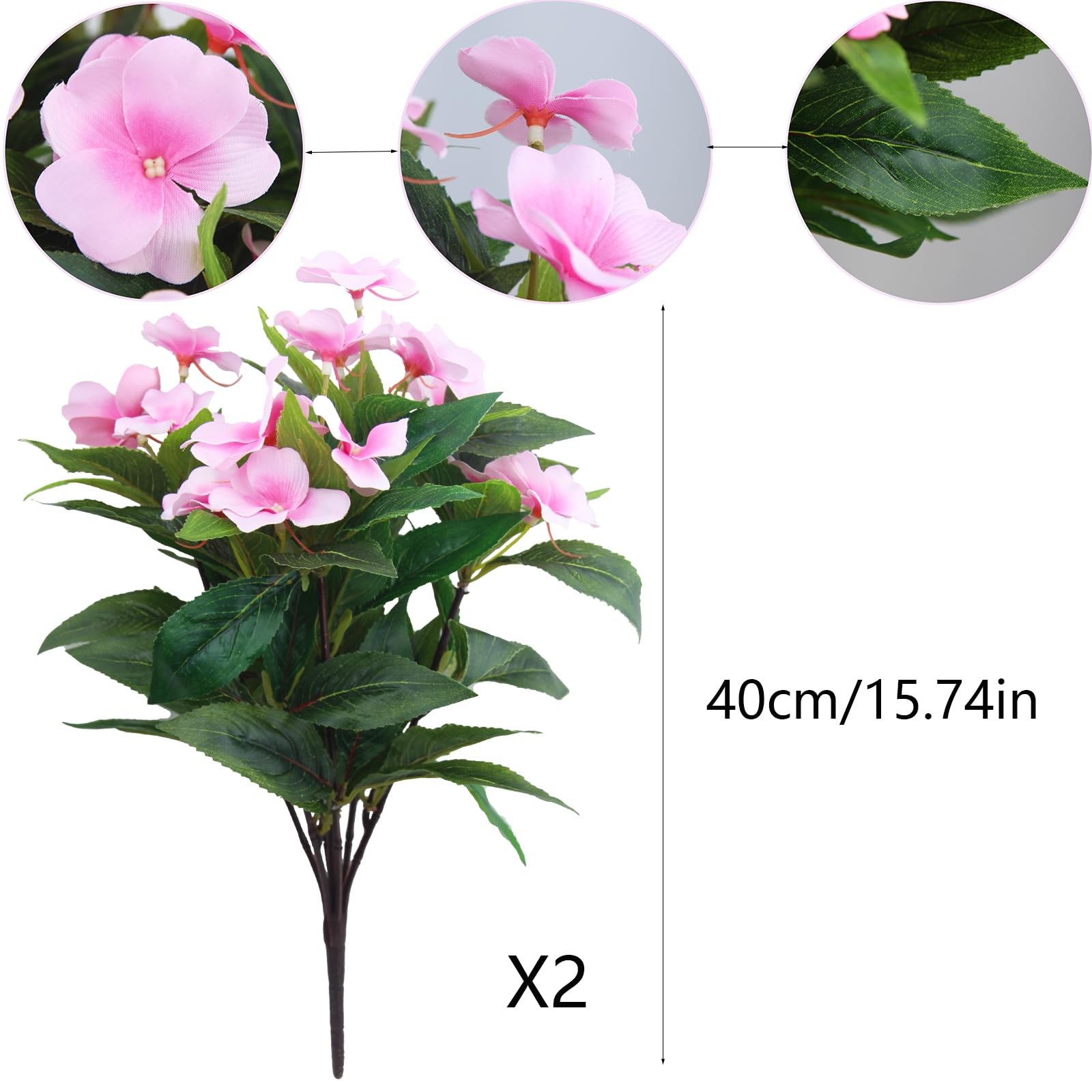 Faux Impatiens Bouquet, Pink Silk Flowers, Patio Hanging Basket Decor