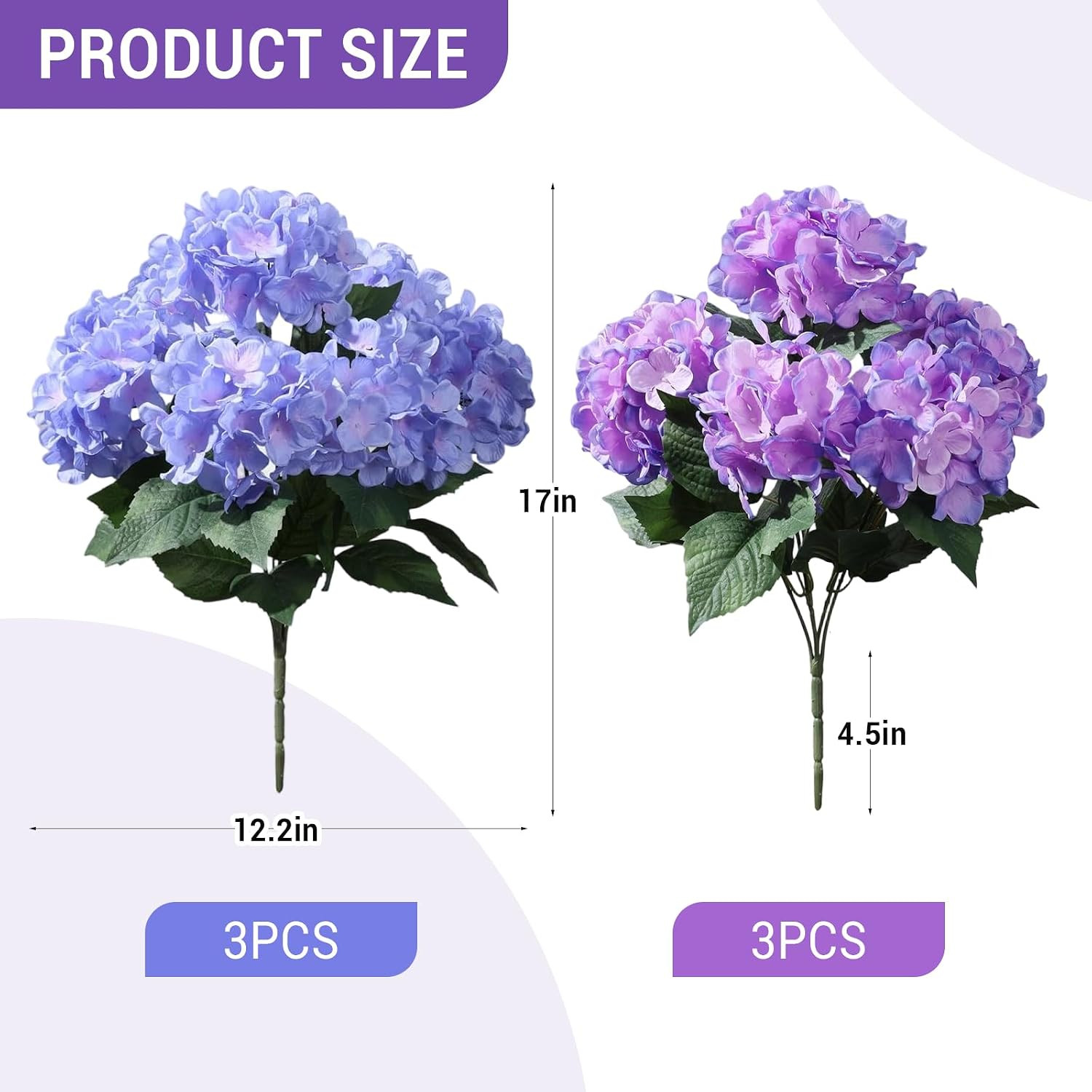 6 Pcs UV Resistant Purple Blue Silk Hydrangea Flowers for Outdoor Decor