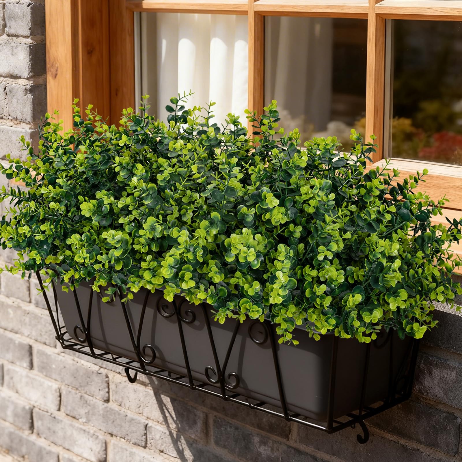 17 Inch Artificial Plants Outdoor Faux Shrubs Eucalyptus Boxwood Grass UV Res…