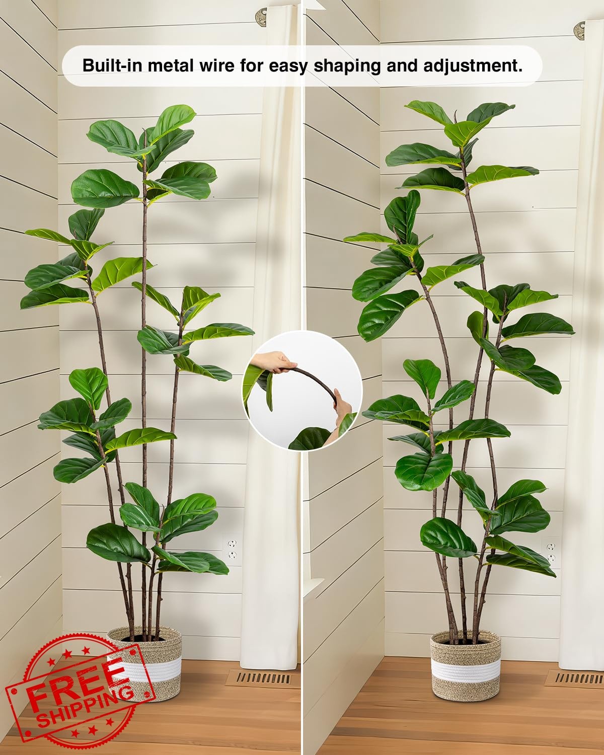 LuceAlberi Artificial Fiddle Leaf Fig Tree 6FT with Cotton Basket | Faux Larg…